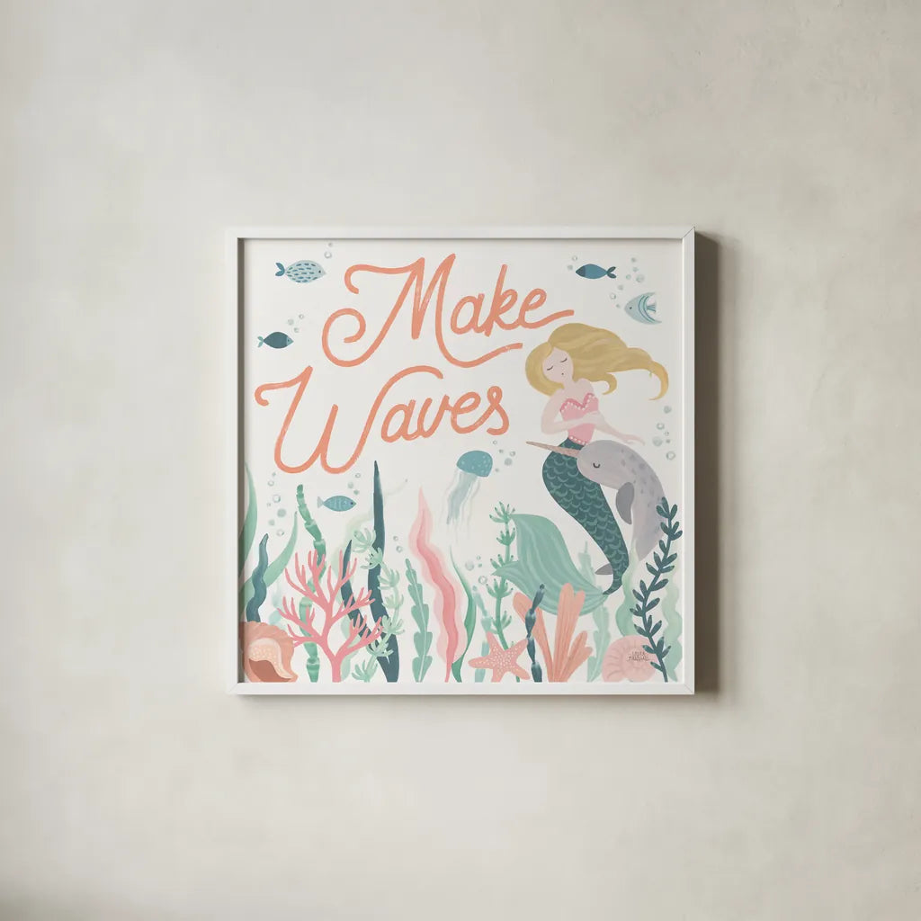 Under the Sea IV by Laura Marshall. Shown in a crisp white glass frame for a clean and minimalist style. Available as an archival giclee rolled canvas, fine art paper, or poster print. SKU 62520a.