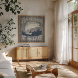 Up North V by Laura Marshall. Shown in a natural wood frame in a cozy modern living room. Available as an archival giclee rolled canvas, fine art paper, or poster print. SKU 31364a.