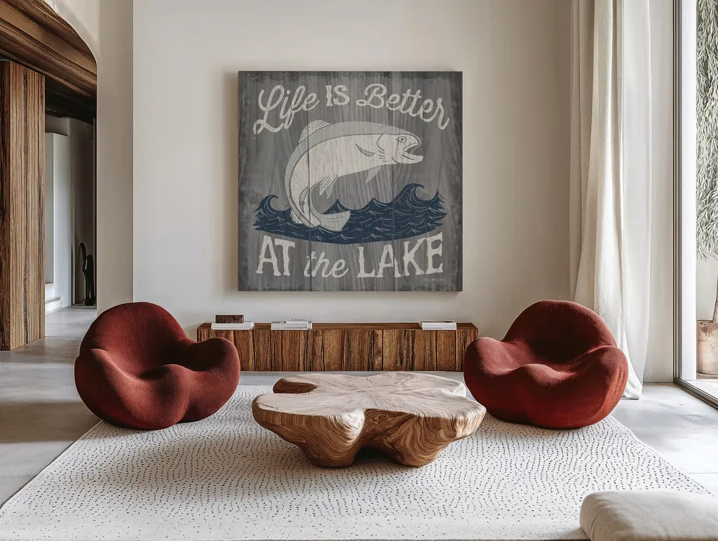 Up North V by Laura Marshall. Shown as extra-large giant wall art in a modern living room. Available as an archival giclee rolled canvas, fine art paper, or poster print. SKU 31364a.