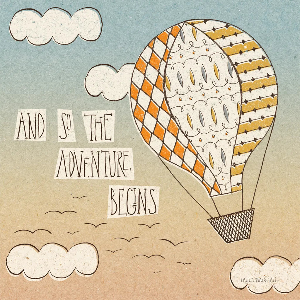 Up Up and Away Adventure by Laura Marshall. SKU 18458a. Archival Giclee Fine art print for wall decor.