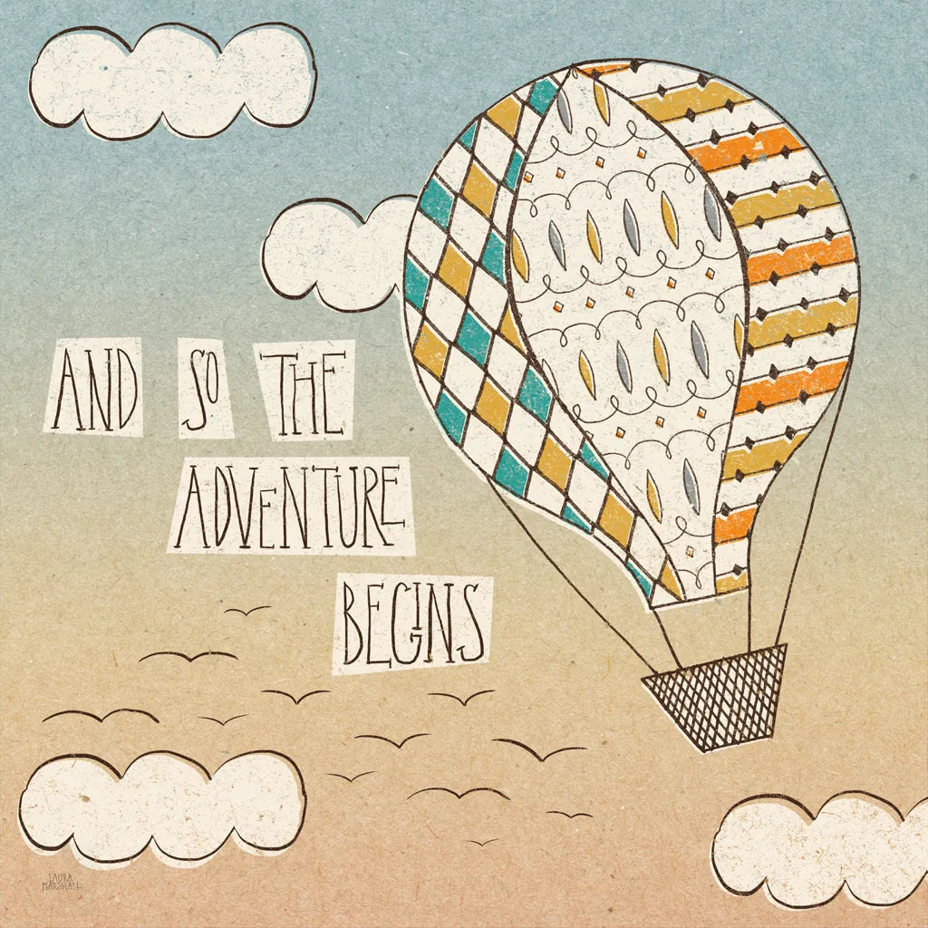 Up Up and Away Adventure Teal by Laura Marshall. SKU 38241a. Archival Giclee Fine art print for wall decor.