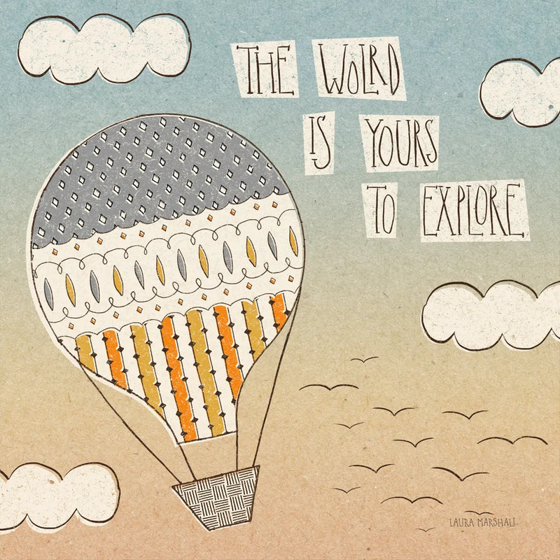 Up Up and Away Explore by Laura Marshall. SKU 18459a. Archival Giclee Fine art print for wall decor.