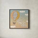 Up Up and Away Imagination by Laura Marshall. Shown in a sleek black glass frame for a contemporary gallery look. Available as an archival giclee rolled canvas, fine art paper, or poster print. SKU 18457a.