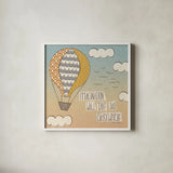 Up Up and Away Imagination by Laura Marshall. Shown in a crisp white glass frame for a clean and minimalist style. Available as an archival giclee rolled canvas, fine art paper, or poster print. SKU 18457a.