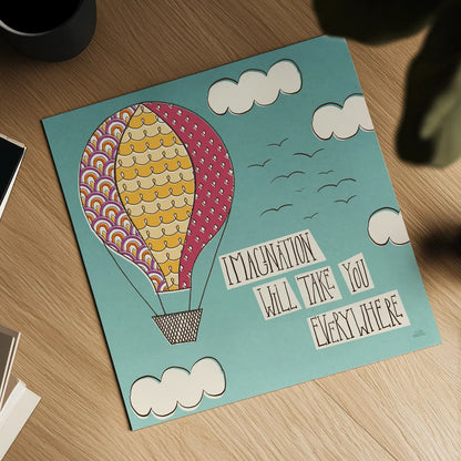 Up Up and Away Imagination Bright by Laura Marshall. Shown as a detailed flat fine art print, highlighting archival giclee quality. Available as an archival giclee rolled canvas, fine art paper, or poster print. SKU 19784a.