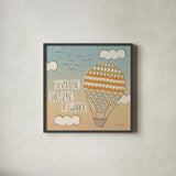 Up Up and Away Wonder by Laura Marshall. Shown in a sleek black glass frame for a contemporary gallery look. Available as an archival giclee rolled canvas, fine art paper, or poster print. SKU 18038a.