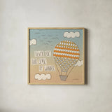 Up Up and Away Wonder by Laura Marshall. Shown in a natural wood glass frame for a timeless modern aesthetic. Available as an archival giclee rolled canvas, fine art paper, or poster print. SKU 18038a.