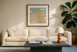 Up Up and Away Wonder by Laura Marshall. Displayed in a glass frame with matte in a clean modern living room. Available as an archival giclee rolled canvas, fine art paper, or poster print. SKU 18038a.