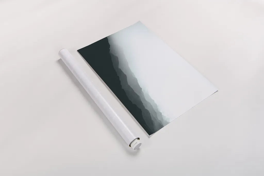 Virgin Mountains II Blue Gray by Laura Marshall. shown as a rolled paper print. Available as archival giclee rolled canvas, fine art paper, or poster print. SKU 79233i.