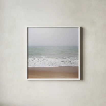 Walk on the Beach by Laura Marshall. Shown in a crisp white glass frame for a clean and minimalist style. Available as an archival giclee rolled canvas, fine art paper, or poster print. SKU 38775a.