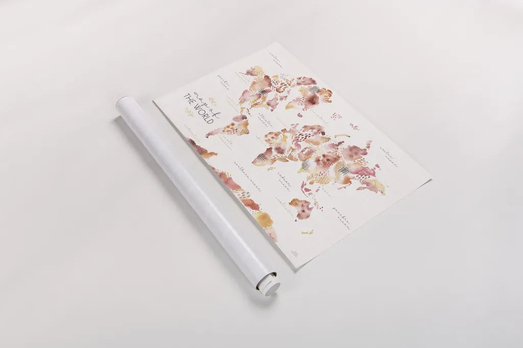 Warm Desert Blooms Map by Laura Marshall. shown as a rolled paper print. Available as archival giclee rolled canvas, fine art paper, or poster print. SKU 66492i.