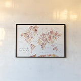 Warm Desert Blooms Map by Laura Marshall. shown as a paper print in a black flame. Available as a archival giclee rolled canvas, fine art paper, or poster print. SKU 66492i.