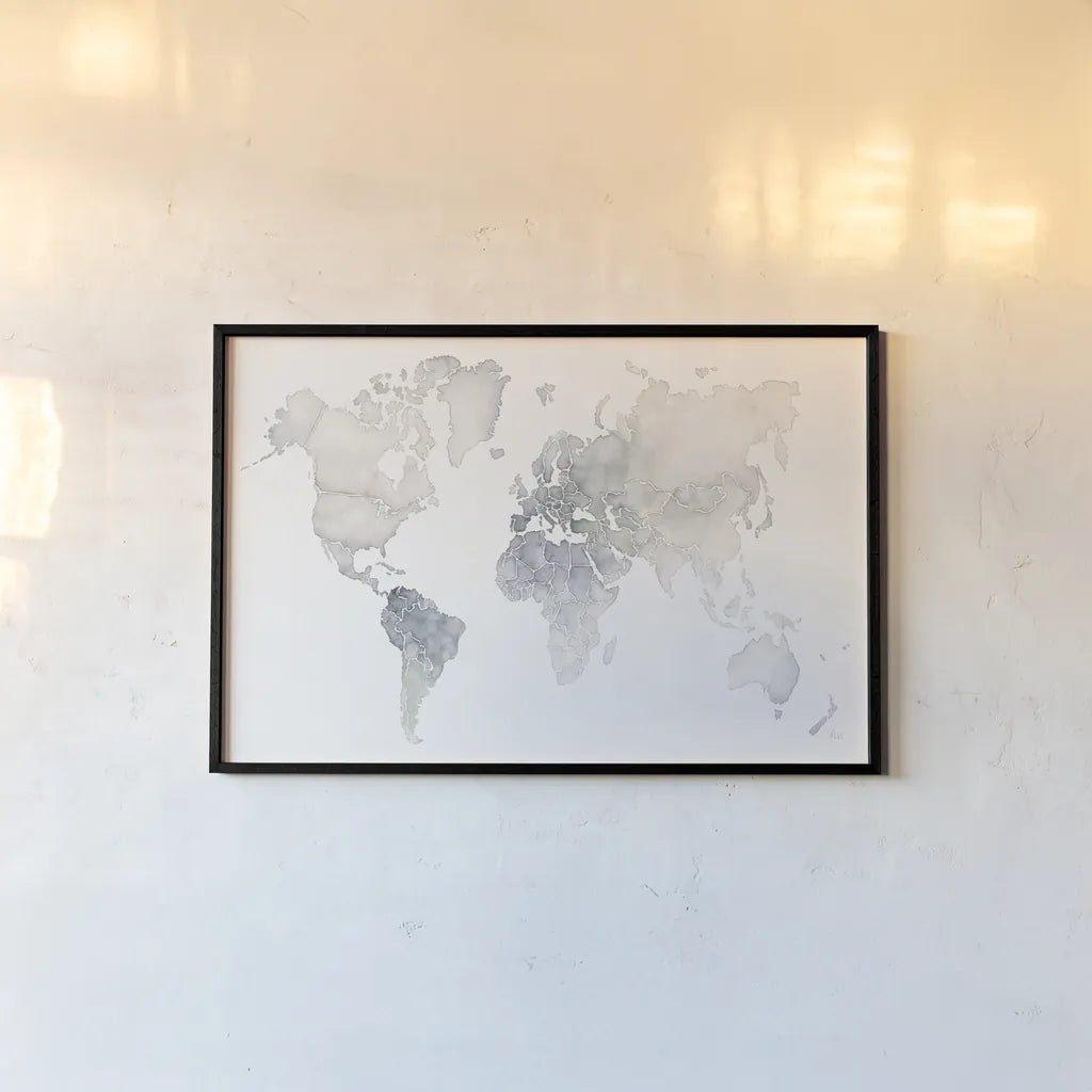 Watercolor Wanderlust by Laura Marshall. shown as a paper print in a black flame. Available as a archival giclee rolled canvas, fine art paper, or poster print. SKU 35934i.