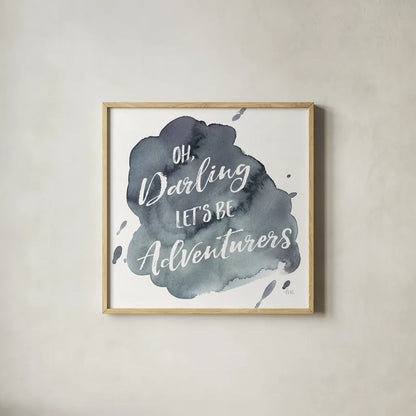 Watercolor Wanderlust Adventure I by Laura Marshall. Shown in a natural wood glass frame for a timeless modern aesthetic. Available as an archival giclee rolled canvas, fine art paper, or poster print. SKU 36867a.