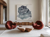 Watercolor Wanderlust Adventure I by Laura Marshall. Shown as extra-large giant wall art in a modern living room. Available as an archival giclee rolled canvas, fine art paper, or poster print. SKU 36867a.