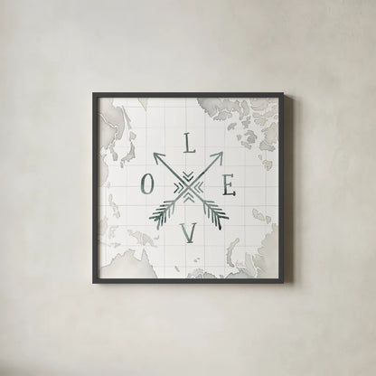 Watercolor Wanderlust Adventure III by Laura Marshall. Shown in a sleek black glass frame for a contemporary gallery look. Available as an archival giclee rolled canvas, fine art paper, or poster print. SKU 36869a.