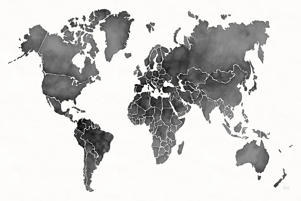 Watercolor Wanderlust Black by Laura Marshall. SKU 50561i. Archival Giclee Fine art print for wall decor.