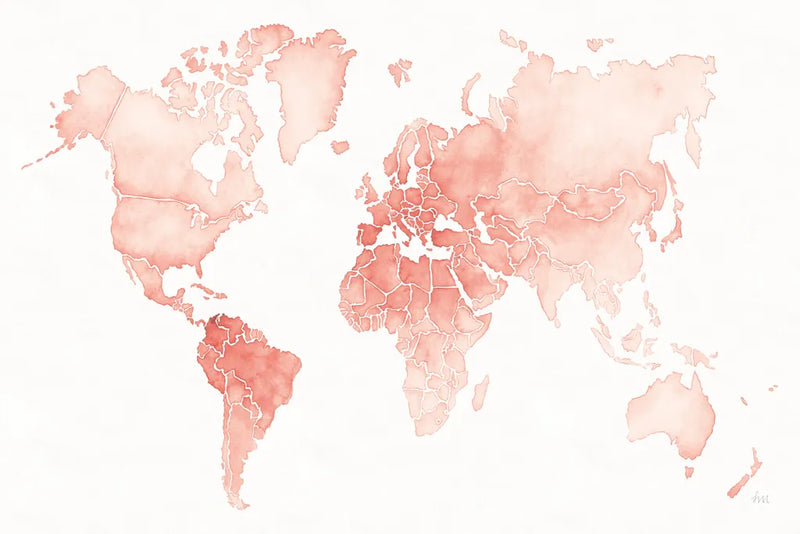 Watercolor Wanderlust Coral by Laura Marshall. SKU 50411i. Archival Giclee Fine art print for wall decor.