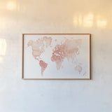 Watercolor Wanderlust Coral by Laura Marshall. shown as a paper print in a natural frame. Available as a archival giclee rolled canvas, fine art paper, or poster print. SKU 50411i.