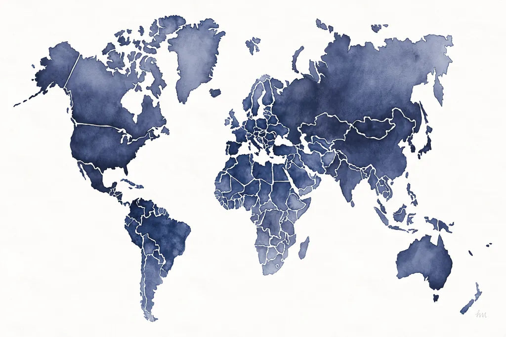 Watercolor Wanderlust Indigo by Laura Marshall. SKU 50562i. Archival Giclee Fine art print for wall decor.