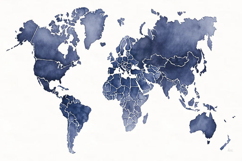 Watercolor Wanderlust Indigo by Laura Marshall. SKU 50562i. Archival Giclee Fine art print for wall decor.