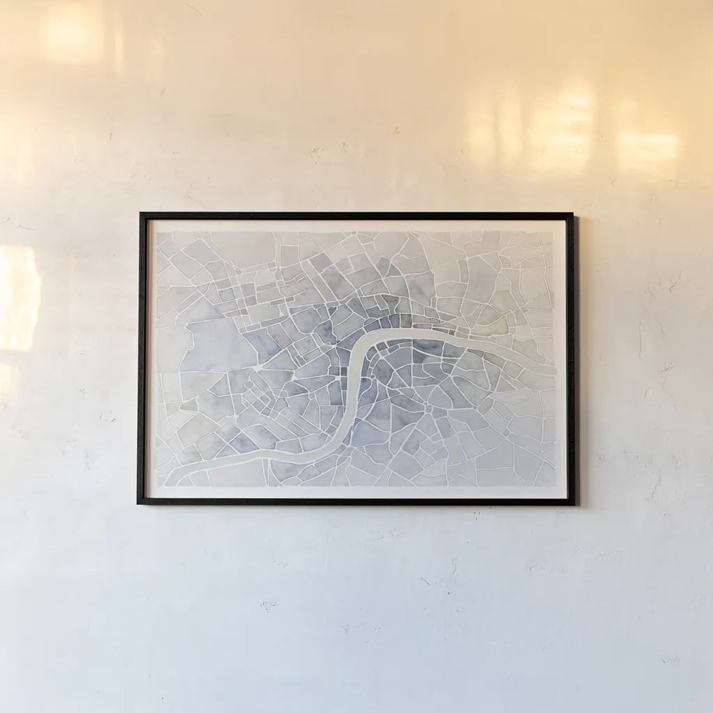 Watercolor Wanderlust London by Laura Marshall. shown as a paper print in a black flame. Available as a archival giclee rolled canvas, fine art paper, or poster print. SKU 35936i.