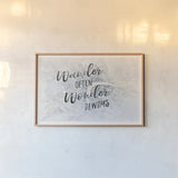 Watercolor Wanderlust London Adventure by Laura Marshall. shown as a paper print in a natural frame. Available as a archival giclee rolled canvas, fine art paper, or poster print. SKU 36873i.