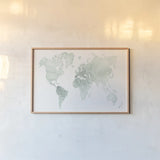Watercolor Wanderlust Mint by Laura Marshall. shown as a paper print in a natural frame. Available as a archival giclee rolled canvas, fine art paper, or poster print. SKU 50410i.