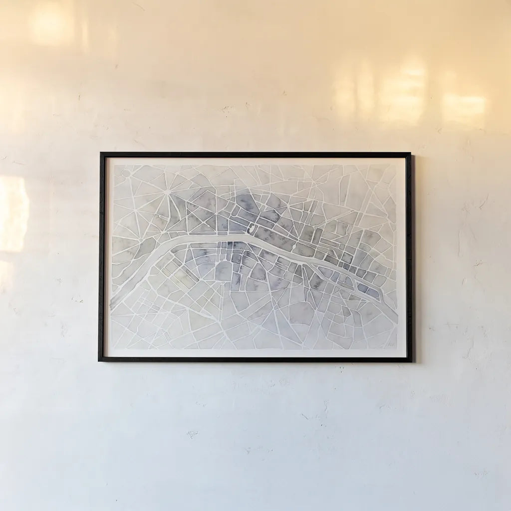 Watercolor Wanderlust Paris by Laura Marshall. shown as a paper print in a black flame. Available as a archival giclee rolled canvas, fine art paper, or poster print. SKU 35935i.