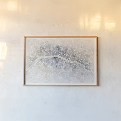 Watercolor Wanderlust Paris by Laura Marshall. shown as a paper print in a natural frame. Available as a archival giclee rolled canvas, fine art paper, or poster print. SKU 35935i.