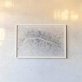 Watercolor Wanderlust Paris by Laura Marshall. shown as a paper print in a white frame. Available as a archival giclee rolled canvas, fine art paper, or poster print. SKU 35935i.