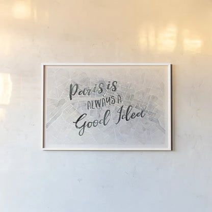 Watercolor Wanderlust Paris Adventure by Laura Marshall. shown as a paper print in a white frame. Available as a archival giclee rolled canvas, fine art paper, or poster print. SKU 36872i.