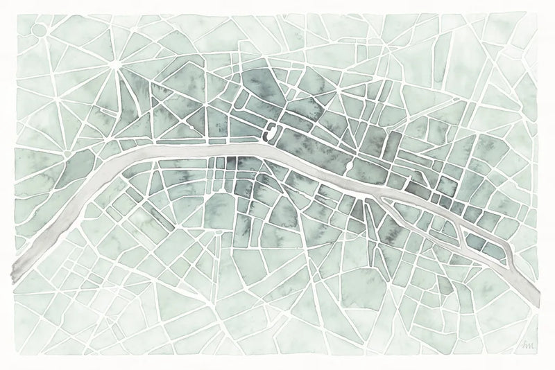 Watercolor Wanderlust Paris Mint by Laura Marshall. SKU 50412i. Archival Giclee Fine art print for wall decor.