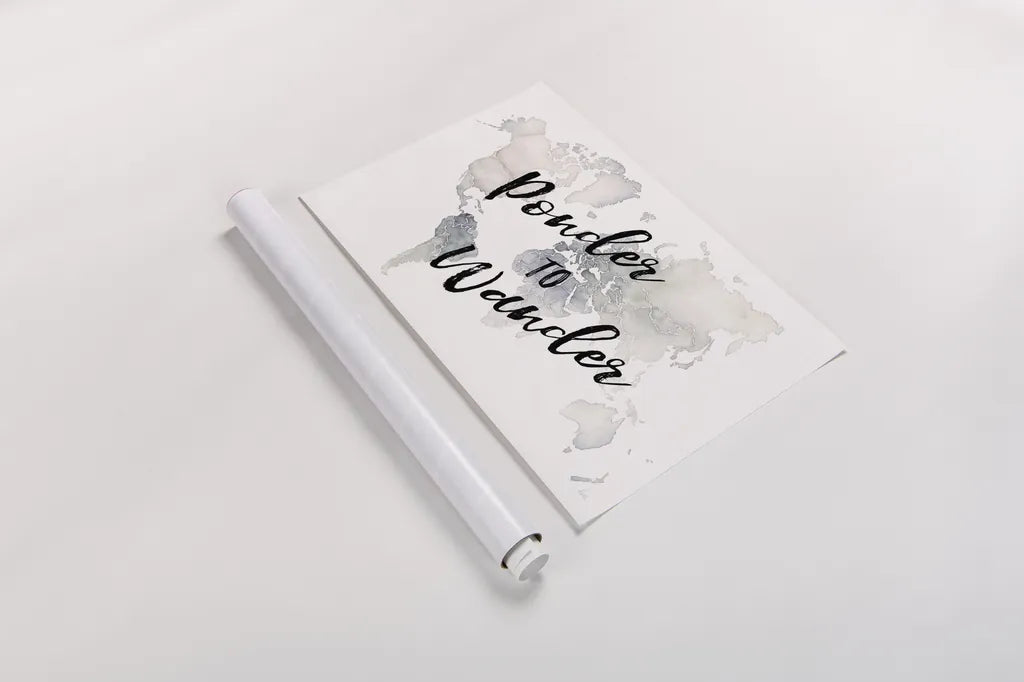 Watercolor Wanderlust Ponder by Laura Marshall. shown as a rolled paper print. Available as archival giclee rolled canvas, fine art paper, or poster print. SKU 36806i.