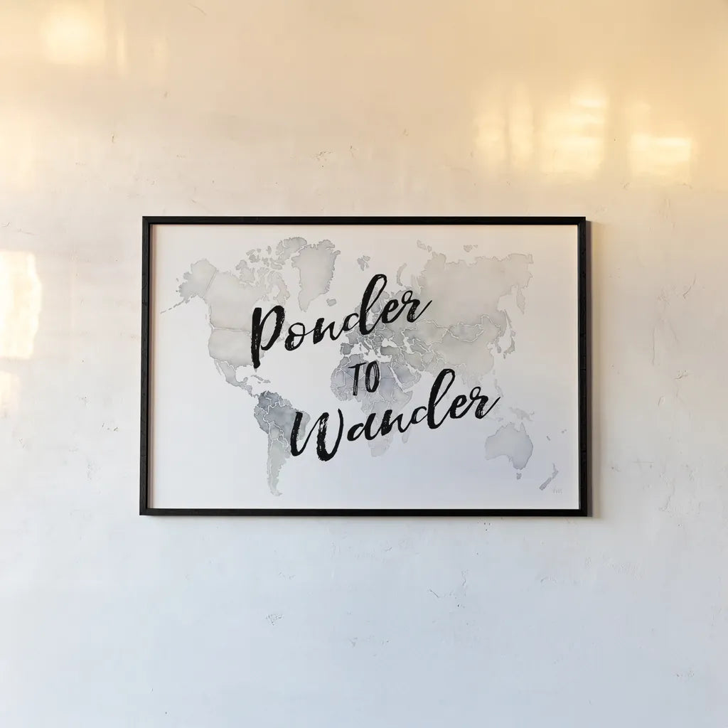 Watercolor Wanderlust Ponder by Laura Marshall. shown as a paper print in a black flame. Available as a archival giclee rolled canvas, fine art paper, or poster print. SKU 36806i.