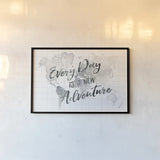 Watercolor Wanderlust World Adventure by Laura Marshall. shown as a paper print in a black flame. Available as a archival giclee rolled canvas, fine art paper, or poster print. SKU 36871i.