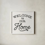 Welcome to Our Home by Laura Marshall. Shown in a crisp white glass frame for a clean and minimalist style. Available as an archival giclee rolled canvas, fine art paper, or poster print. SKU 76320a.