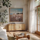 West Coast Wandering I by Laura Marshall. Shown in a natural wood frame in a cozy modern living room. Available as an archival giclee rolled canvas, fine art paper, or poster print. SKU 42002a.