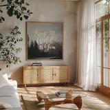 West Coast Wandering III by Laura Marshall. Shown in a natural wood frame in a cozy modern living room. Available as an archival giclee rolled canvas, fine art paper, or poster print. SKU 42004a.
