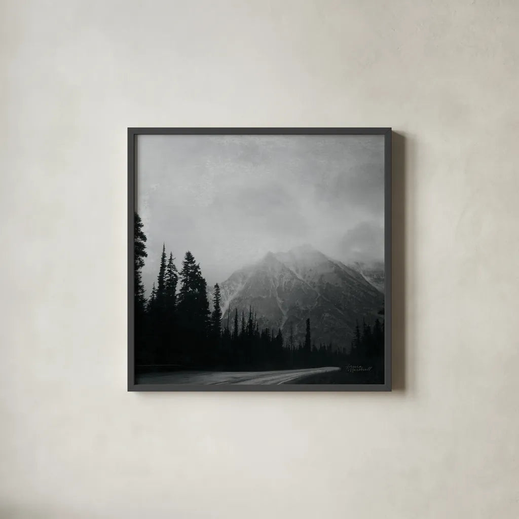 West Coast Wandering III No Words BW by Laura Marshall. Shown in a sleek black glass frame for a contemporary gallery look. Available as an archival giclee rolled canvas, fine art paper, or poster print. SKU 67871a.