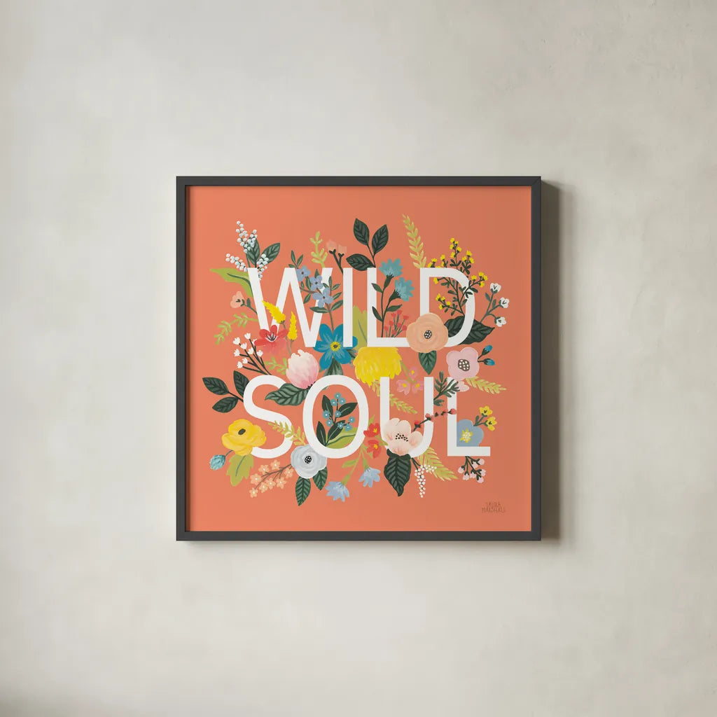 Wild Garden I by Laura Marshall. Shown in a sleek black glass frame for a contemporary gallery look. Available as an archival giclee rolled canvas, fine art paper, or poster print. SKU 48005a.