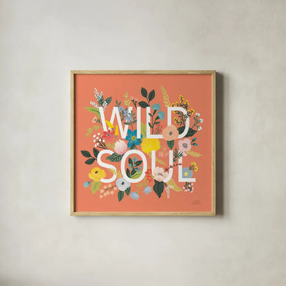 Wild Garden I by Laura Marshall. Shown in a natural wood glass frame for a timeless modern aesthetic. Available as an archival giclee rolled canvas, fine art paper, or poster print. SKU 48005a.