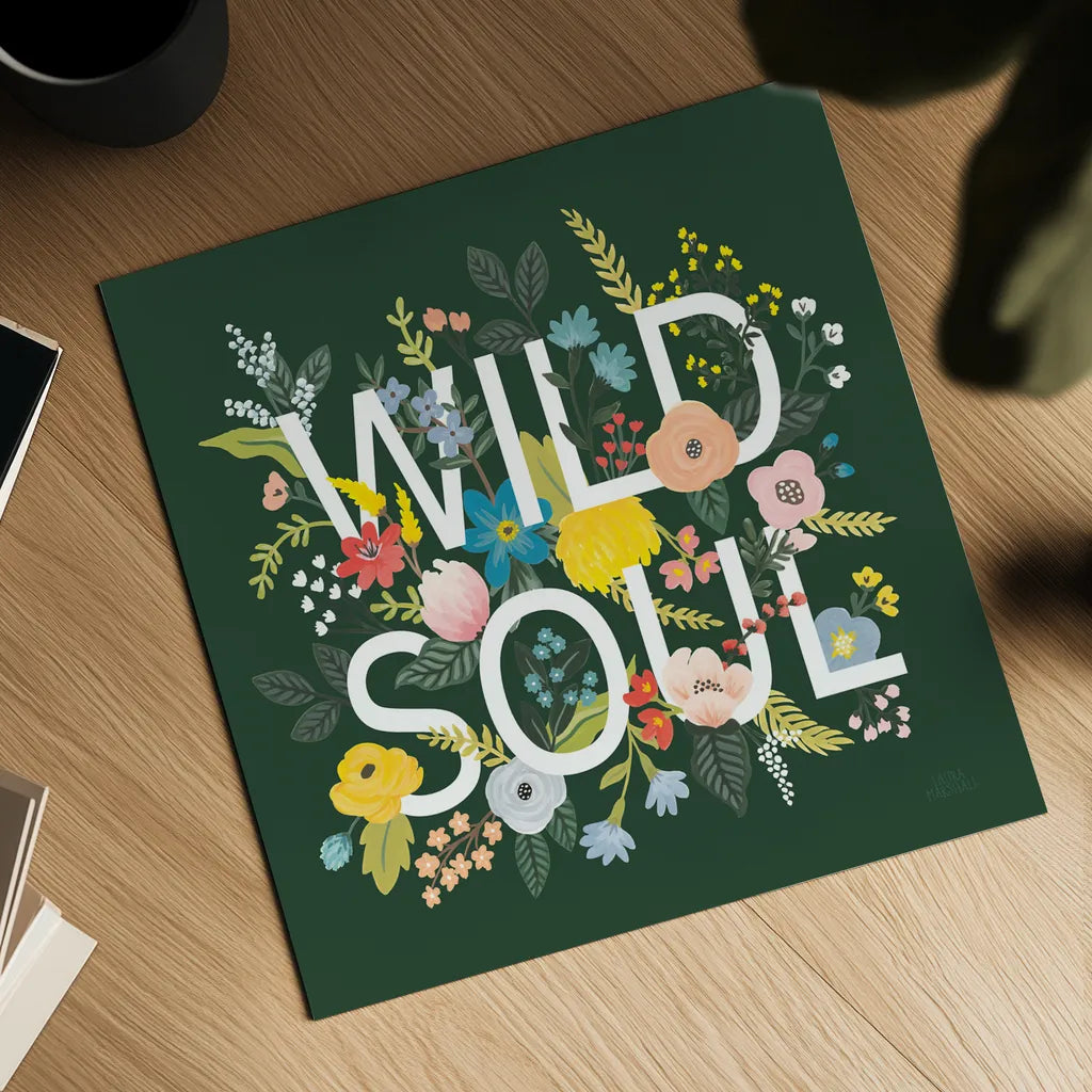 Wild Garden I Green by Laura Marshall. Shown as a detailed flat fine art print, highlighting archival giclee quality. Available as an archival giclee rolled canvas, fine art paper, or poster print. SKU 56468a.