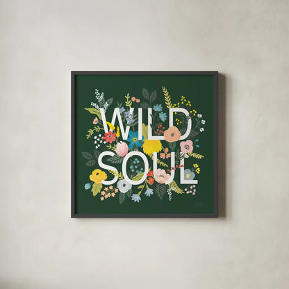 Wild Garden I Green by Laura Marshall. Shown in a sleek black glass frame for a contemporary gallery look. Available as an archival giclee rolled canvas, fine art paper, or poster print. SKU 56468a.
