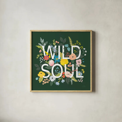 Wild Garden I Green by Laura Marshall. Shown in a natural wood glass frame for a timeless modern aesthetic. Available as an archival giclee rolled canvas, fine art paper, or poster print. SKU 56468a.