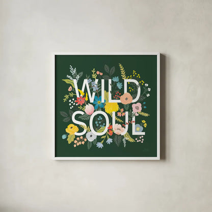 Wild Garden I Green by Laura Marshall. Shown in a crisp white glass frame for a clean and minimalist style. Available as an archival giclee rolled canvas, fine art paper, or poster print. SKU 56468a.
