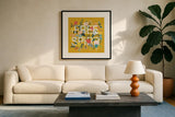 Wild Garden II by Laura Marshall. Displayed in a glass frame with matte in a clean modern living room. Available as an archival giclee rolled canvas, fine art paper, or poster print. SKU 48006a.