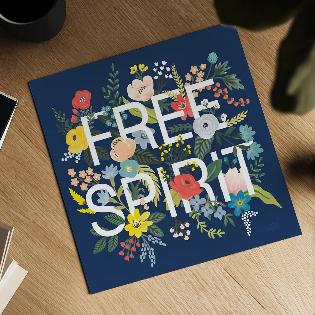 Wild Garden II Navy by Laura Marshall. Shown as a detailed flat fine art print, highlighting archival giclee quality. Available as an archival giclee rolled canvas, fine art paper, or poster print. SKU 56469a.