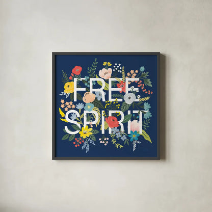 Wild Garden II Navy by Laura Marshall. Shown in a sleek black glass frame for a contemporary gallery look. Available as an archival giclee rolled canvas, fine art paper, or poster print. SKU 56469a.