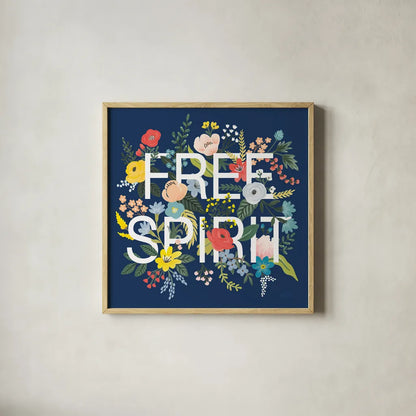 Wild Garden II Navy by Laura Marshall. Shown in a natural wood glass frame for a timeless modern aesthetic. Available as an archival giclee rolled canvas, fine art paper, or poster print. SKU 56469a.